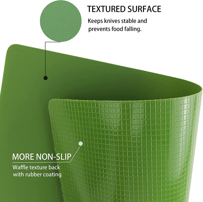 3 Non-Slip Flexible Cutting Boards, 15" x 12", Multicolored Green