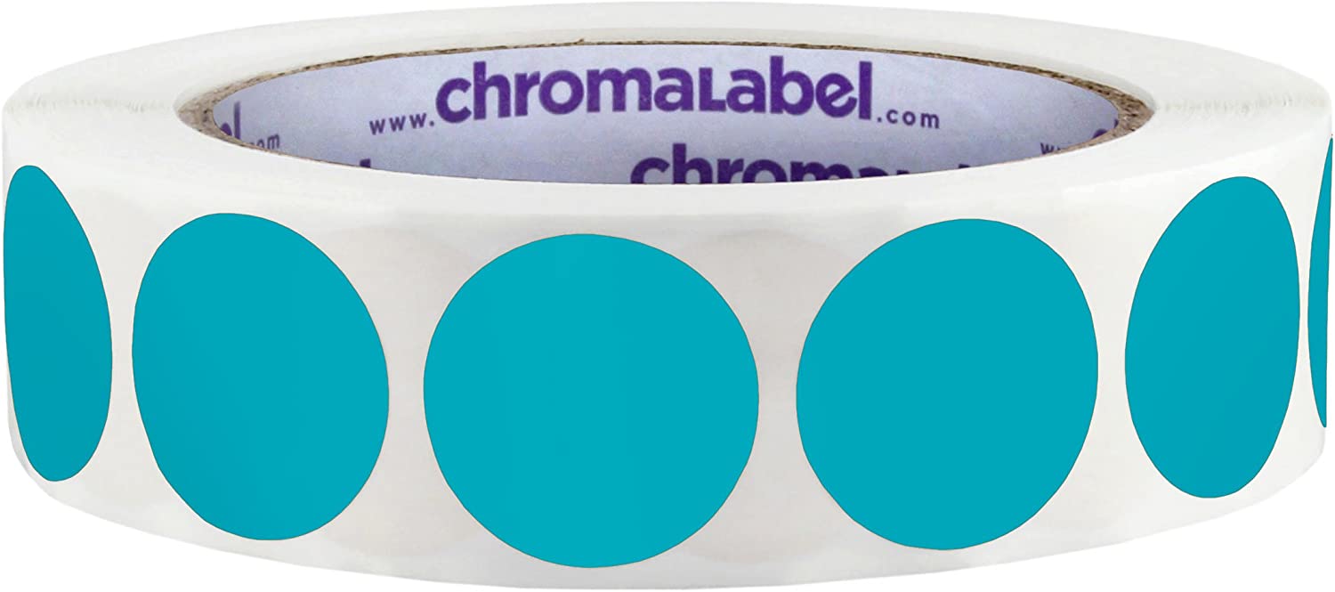 1 Inch Round Stickers, 1000 Per Roll, Teal Color
