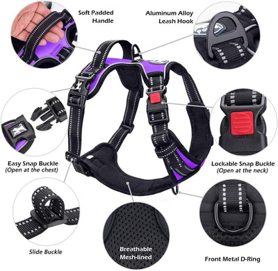 Reflective Adjustable No Pull Pet Harness, Purple (S)