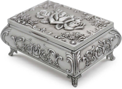 Rectangular Vintage Metal Rose Pattern Jewelry Box