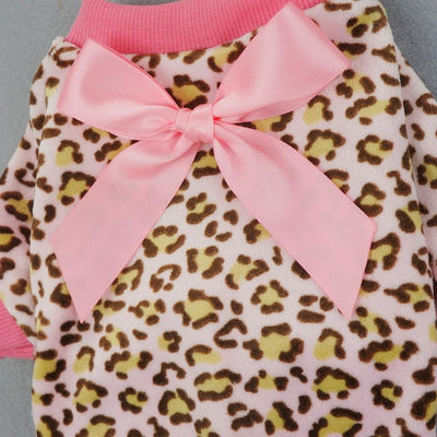 Soft Velvet Dog Pajamas with Leopard Ribbon, X-Small