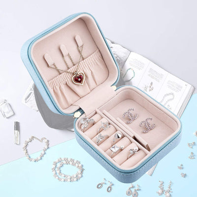 Small Portable Storage Travel Jewelry Box, (Sky Blue)