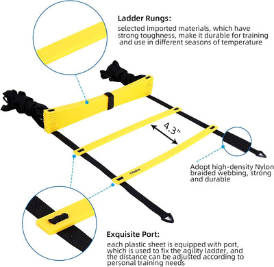 Soccer Speed Training Exercise Ladders, 15' 12 Rungs, Yellow