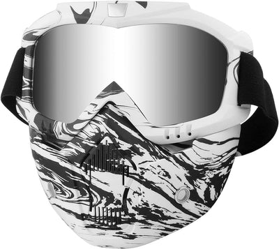 Motorcycle goggles with removable face mask (black and white)