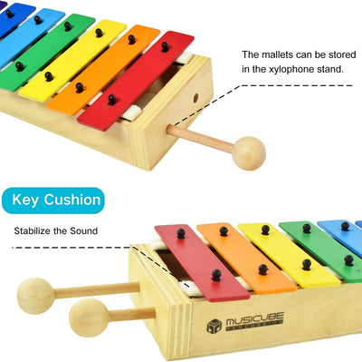 Wooden Xylophone with Mallets, 8.66 x 3.15 x 1.46 Inches