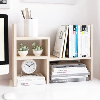 Desktop Organizer Office Storage Rack Adjustable Wood Display Shelf