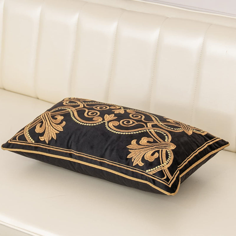 European Cushion Cover, 12" x 20", Black and Gold, 30 x 50 cm