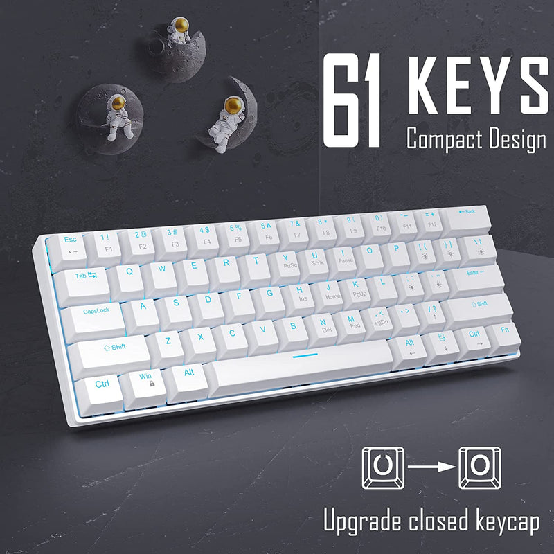 Mechanical gaming keyboard. white keycaps with blue switches