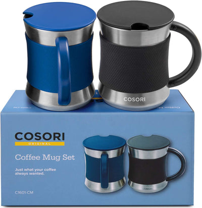 Coffee Mug with Lids Set of 2, Stainless Steel Cups with Heat-resistant Handle & Slip-resistant Sleeve, 17 oz