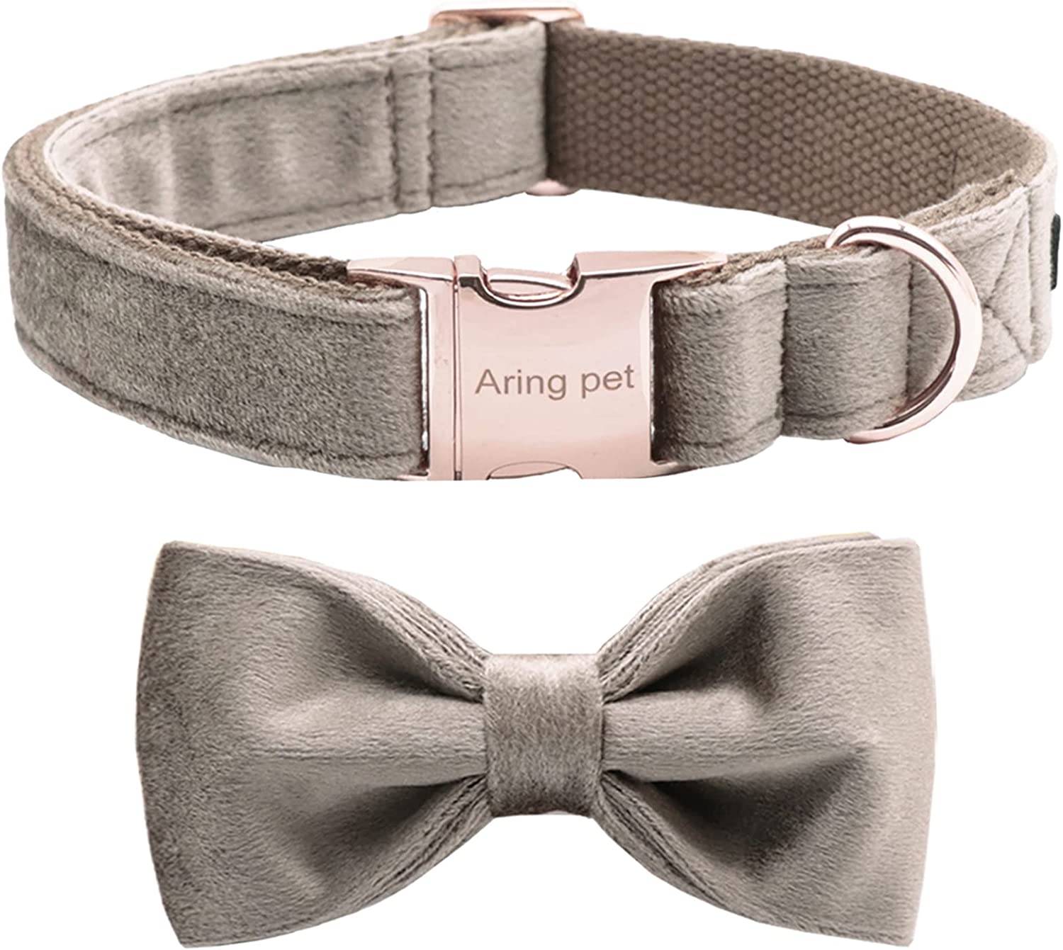 Velvet pet collar with detachable bow, size m, Brown