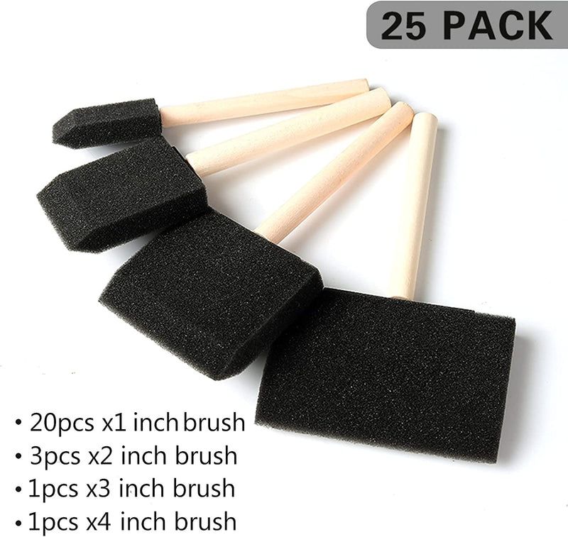 Arts and Crafts Foam Brushes, 25 Assorted 1-4 Inch Brushes,