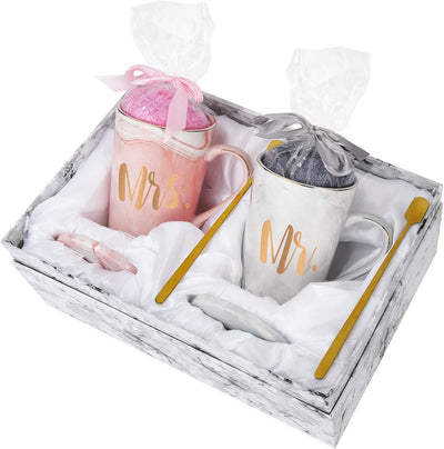 Mr and Mrs Couple Marble Coffee Mug Set 14 oz,Valentine's Day