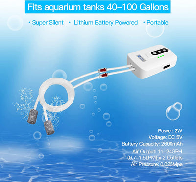 Portable Aquarium Air Pump, (120 Gallon) White