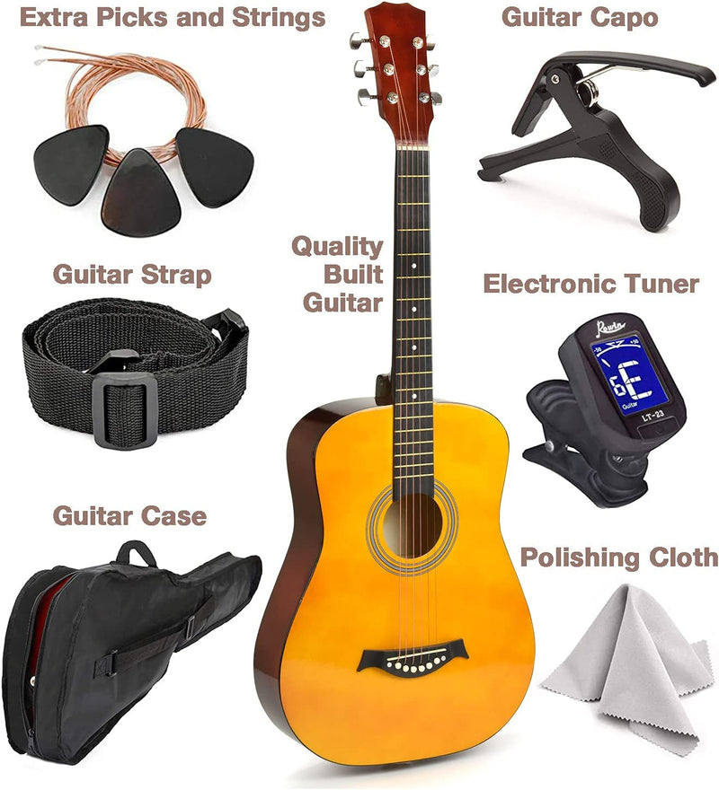 Beginner Acoustic Wood Guitar, 38 Inch, Wood