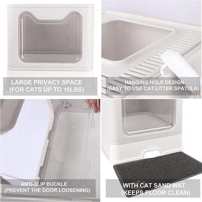 Collapsible litter box with lid for pets, gray