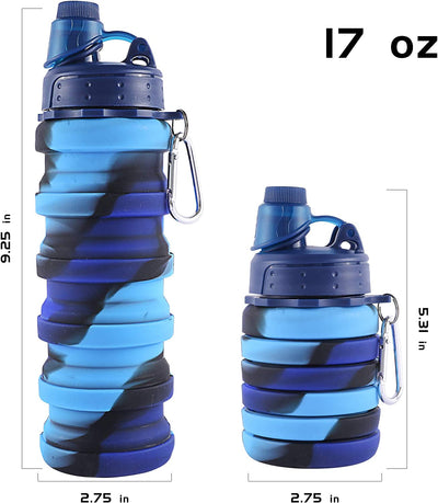 Collapsible, reusable water bottle made of silicone, Color: Blue