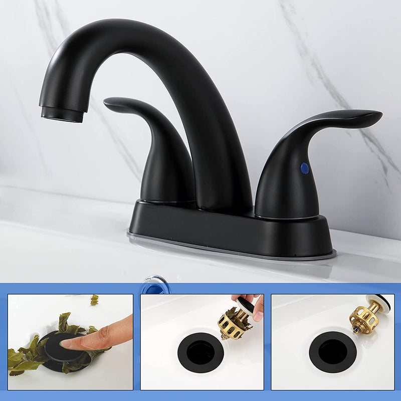 2 Handle Bathroom Sink Faucet with Pop Up Drain, Matte Black