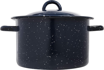 Blue 6-Quart Speckled Enamel Stock Pot with Lid