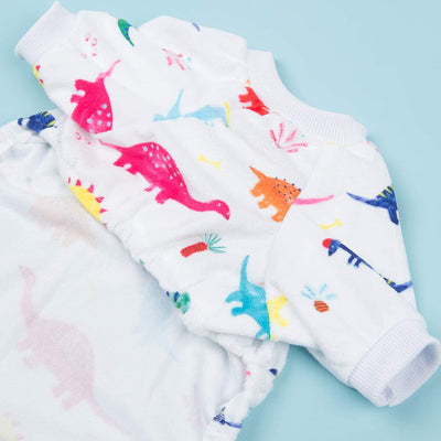 Pet Pajamas, Color: White Dinosaur, XS (12''-12.5'' x 7.5''-8'')