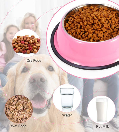 Stainless Steel Pets Bowls, 2 pack, 7 oz ea,pink color