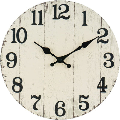 Vintage 10 Inch Round Wall Clock - Battery Operated (Pale Yellow)