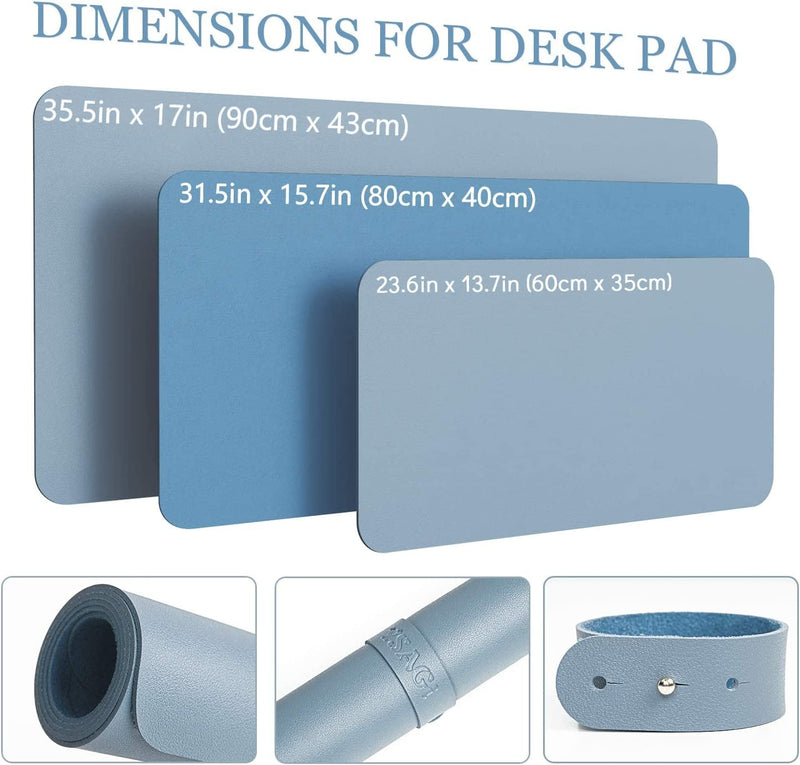 Non-slip desk mat, PVC leather desk table protector (blue)