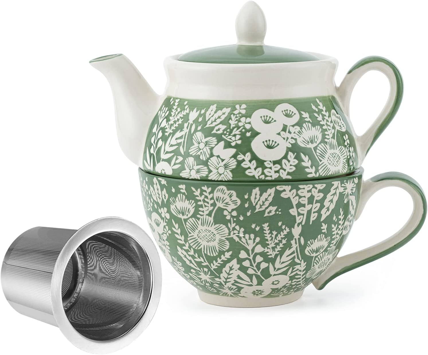 Ceramic Tea for One Set, 15-oz Teapot with Infuser and Cup