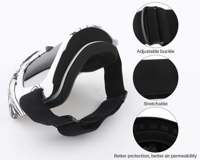 Motorcycle goggles with removable face mask (black and white)