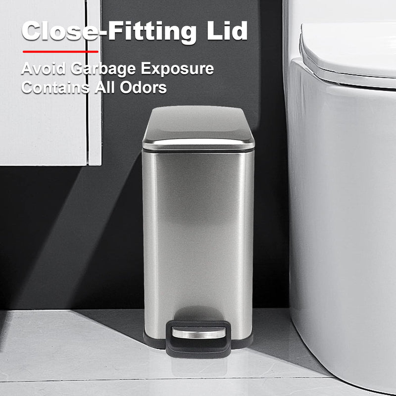 10L stainless steel bin with soft close lid, silver