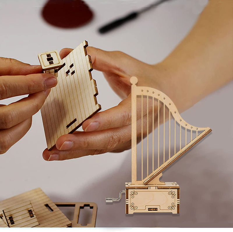 Music Box 3D Wooden Puzzle Model Kit, (Harp)