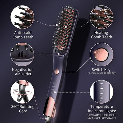 Ceramic anti-scald hair straightener comb, adjustable temperature