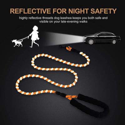 Rope leash for pets with non-slip handle, (orange)