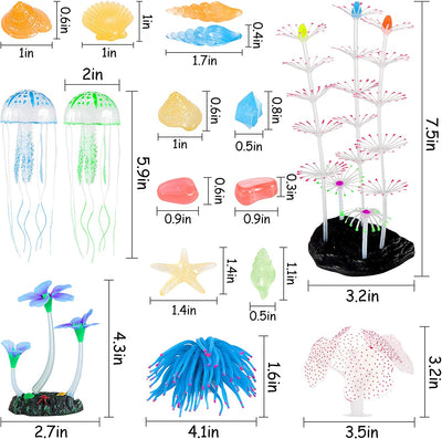 Set of 16 Fluorescent Aquarium Decorations Glow in The Dark