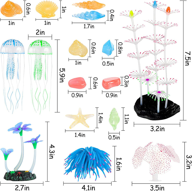 Set of 16 Fluorescent Aquarium Decorations Glow in The Dark