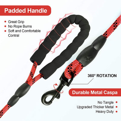 Rope leash for pets with non-slip handle, (red)