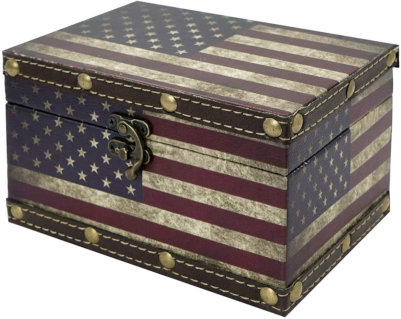 Small Vintage Tin American Flag Storage Box (Wood)