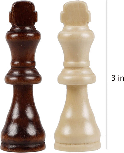 32 wooden chess pieces with 3-inch king figures