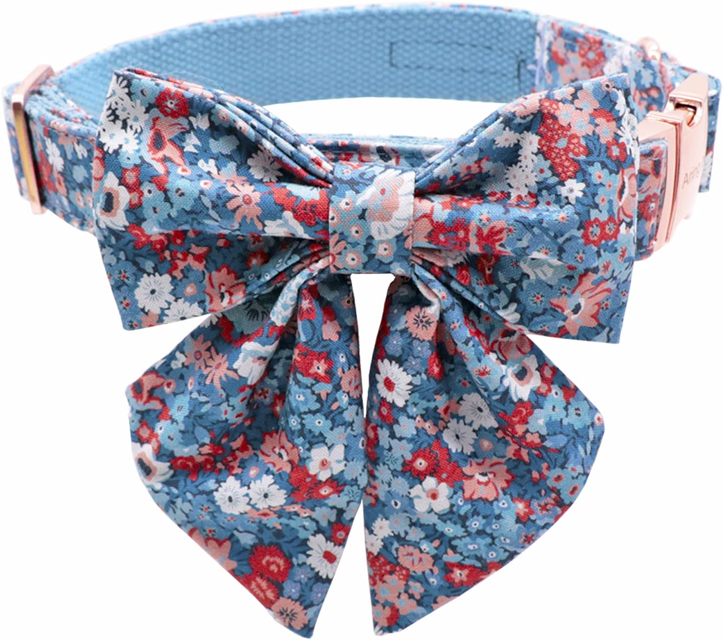 Dog collar, with bow, (size S)color:Blue floral