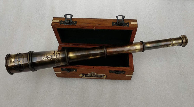 Solid Brass Pirate Telescope with Wooden Case, 15-Inch