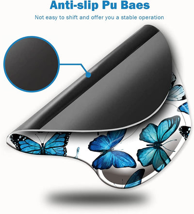 Mouse pad with wrist support, anti-slip, Blue Butterflies