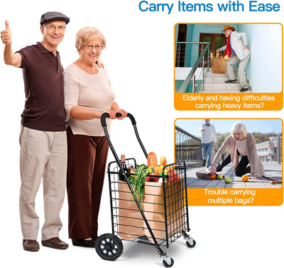 Shopping Cart with Dual Swivel Wheels for Groceries - Compact Folding Portable Cart Saves Space