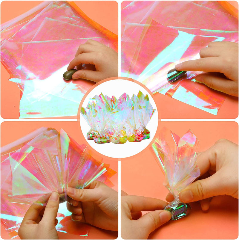 104 Cellophane Sheets, Plastic Foil Rainbow, 7.5 x 7.5 inches