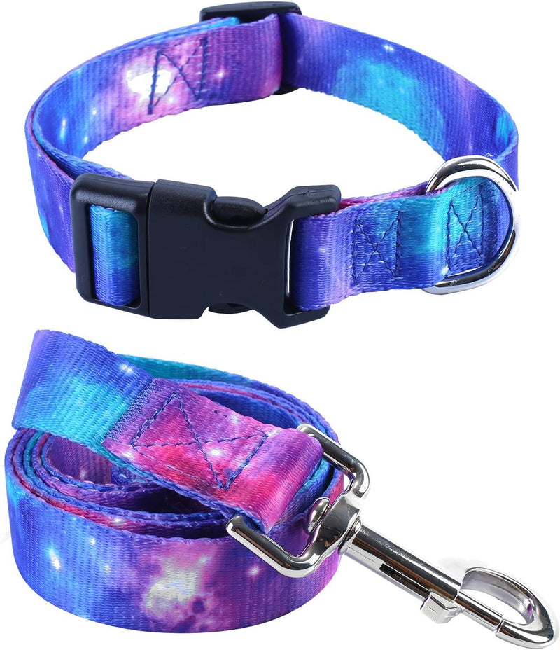 Set of 2 Pet Collars and Fun Leash, Size l, Galaxy