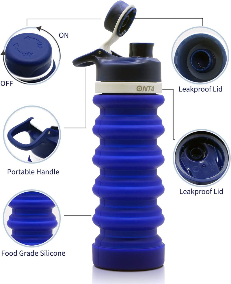 Leak Proof Silicone Collapsible Water Bottle (20oz) Dark Blue