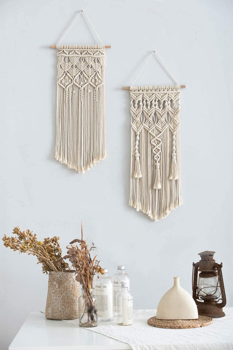 2 Pcs Macrame Woven Wall Hanging Boho Home Chic Bohemian Geometric Art Decor