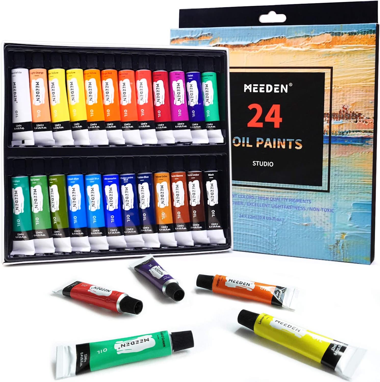 Oil Paint Set, 24 Tubes (12ml/0.4oz) Oil-Based Colors,