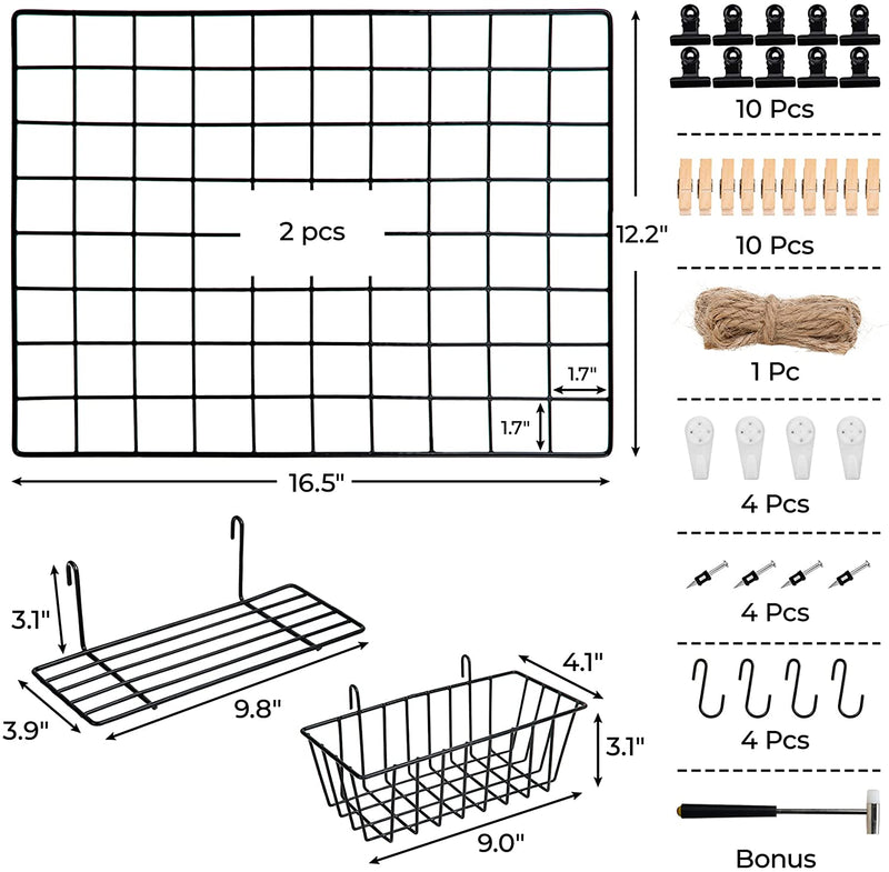 2 Pack Office Wall Grid Wire Panels 12.2" x 16.5"