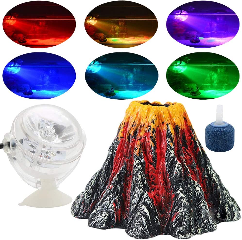 Colorful LED Spotlight Aquarium Volcano Ornament Kit