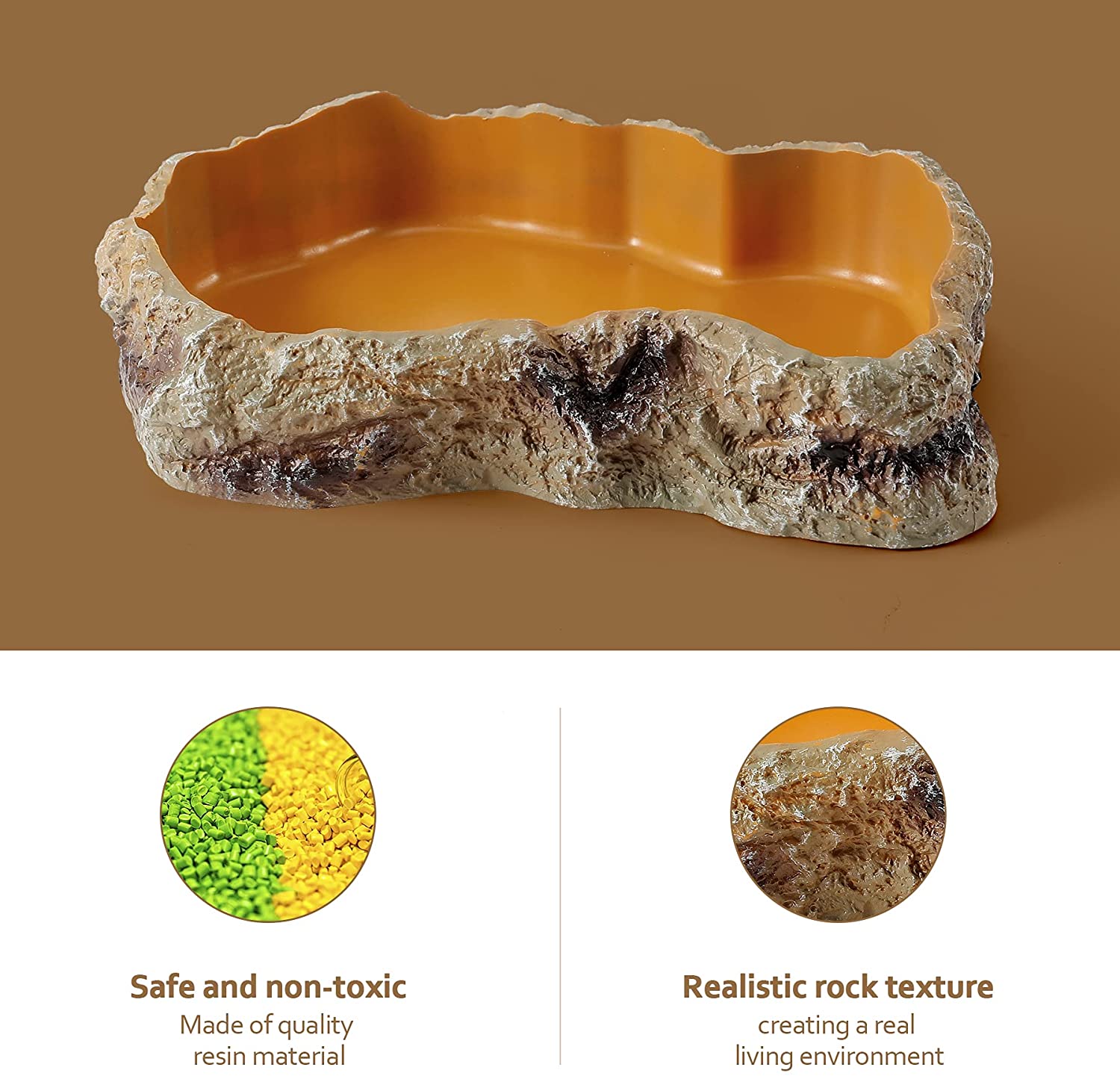 Reptile Food Water Rock Bowls, 3.5 x 5.2 x 0.9, Yellow