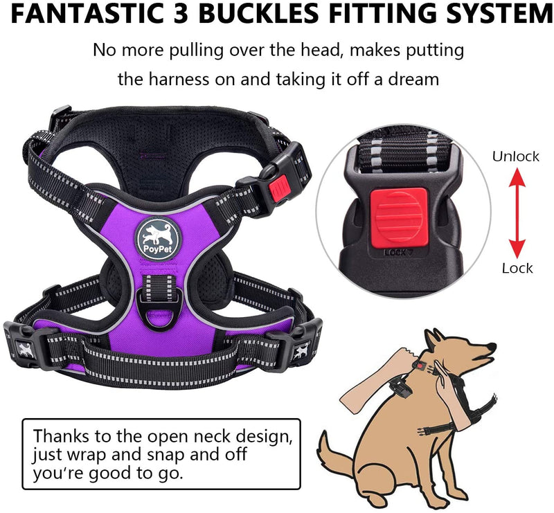 Reflective Adjustable No Pull Pet Harness, Purple (S)